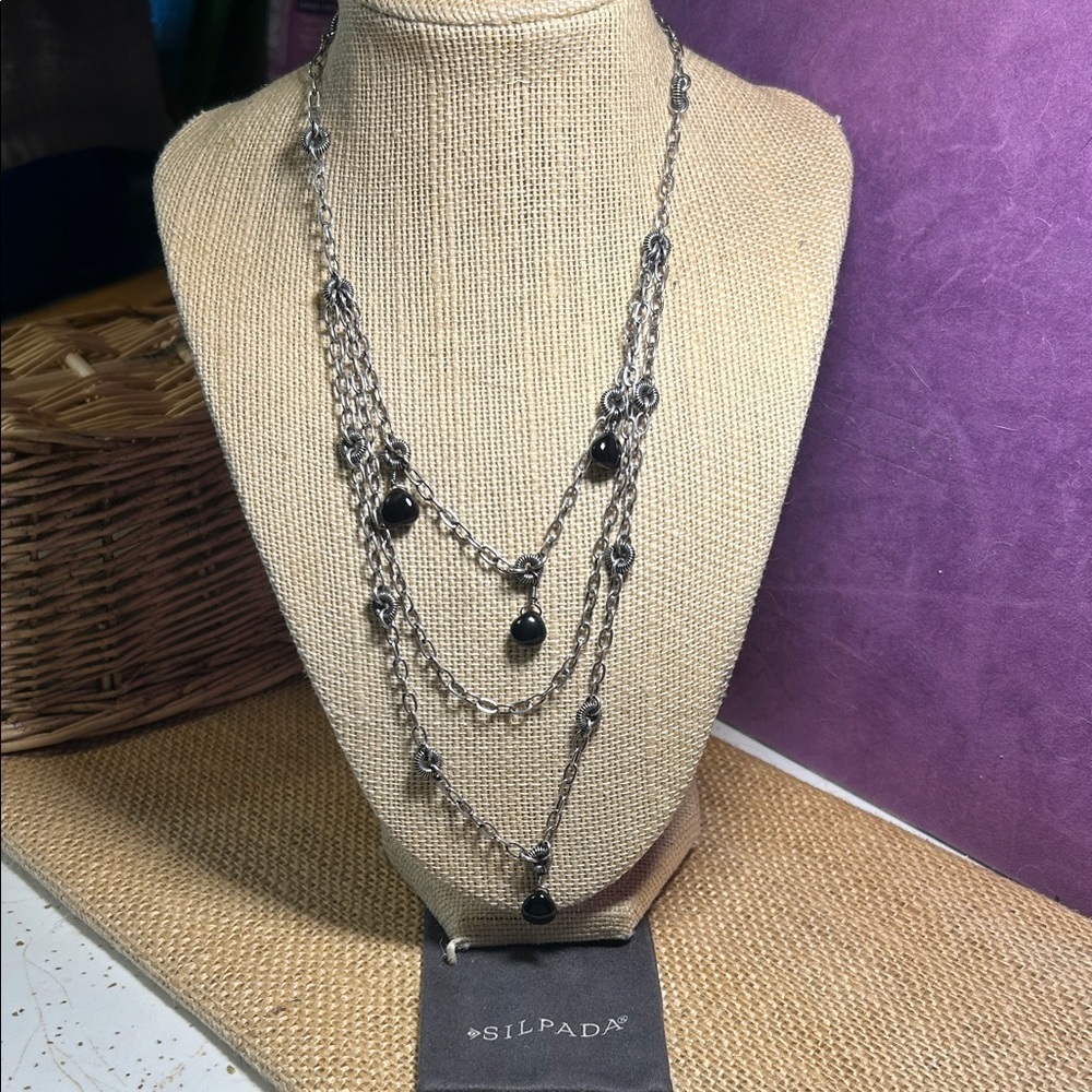 Silpada Black & Silver Layered Drop Necklace - Retired
